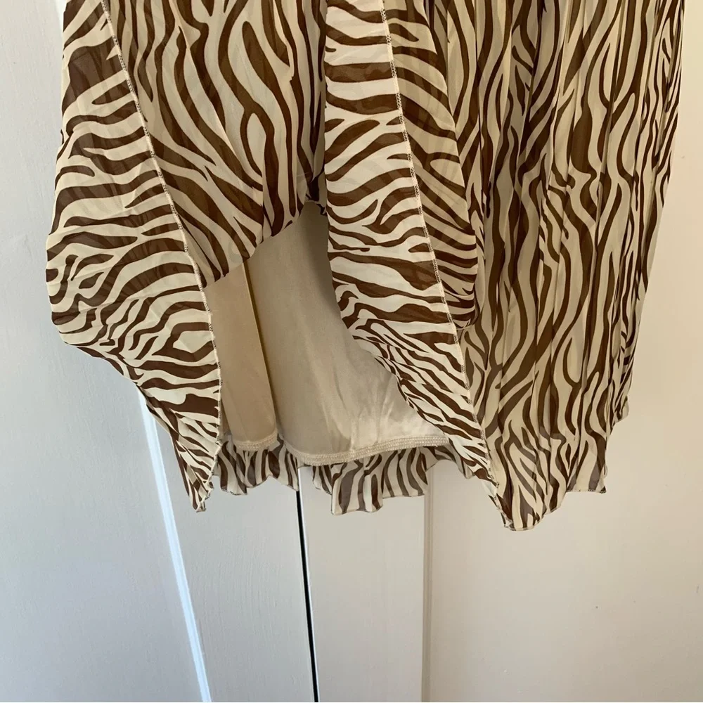 Joie Abstract Zebra Print Midi Pleated Cream and Brown Skirt Sz L NWOT - Picture 5 of 7